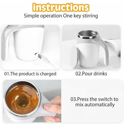 Coffeecup 380Ml Electric Coffee Mug with Lazy Rotating Magnet Design Stainless Steel Automatic Stirring Reusable Travel Mug White