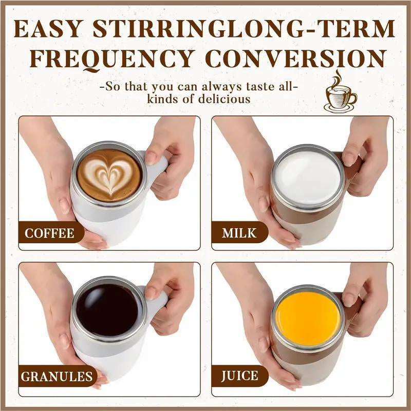 Coffeecup 380Ml Electric Coffee Mug with Lazy Rotating Magnet Design Stainless Steel Automatic Stirring Reusable Travel Mug White
