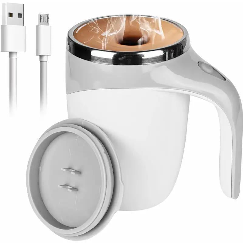 Coffeecup 380Ml Electric Coffee Mug with Lazy Rotating Magnet Design Stainless Steel Automatic Stirring Reusable Travel Mug White