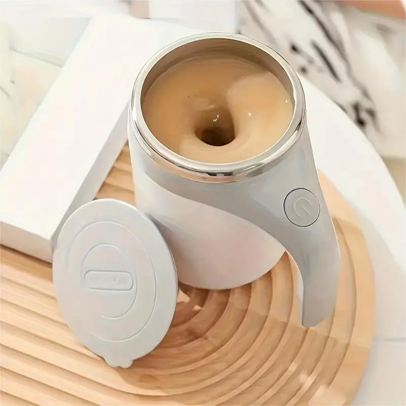 Coffeecup 380Ml Electric Coffee Mug with Lazy Rotating Magnet Design Stainless Steel Automatic Stirring Reusable Travel Mug White